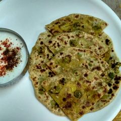 Aloo matar stuffed paratha A picture of Aloo matar stuffed paratha.