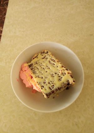A picture of Condensed milk on cake.