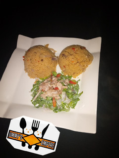 A picture of Jollof couscous wif salad.