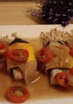 Foto resep 09. Jamur Enoki gulung Nori