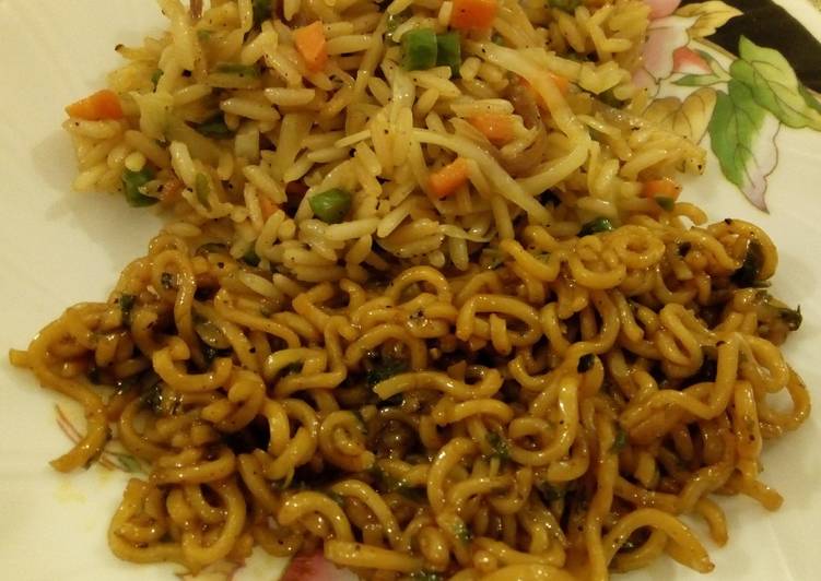 Steps to Make Super Quick Homemade Mix Vegetables fried Rice & Noodles in Soy Sauce_festiveContest