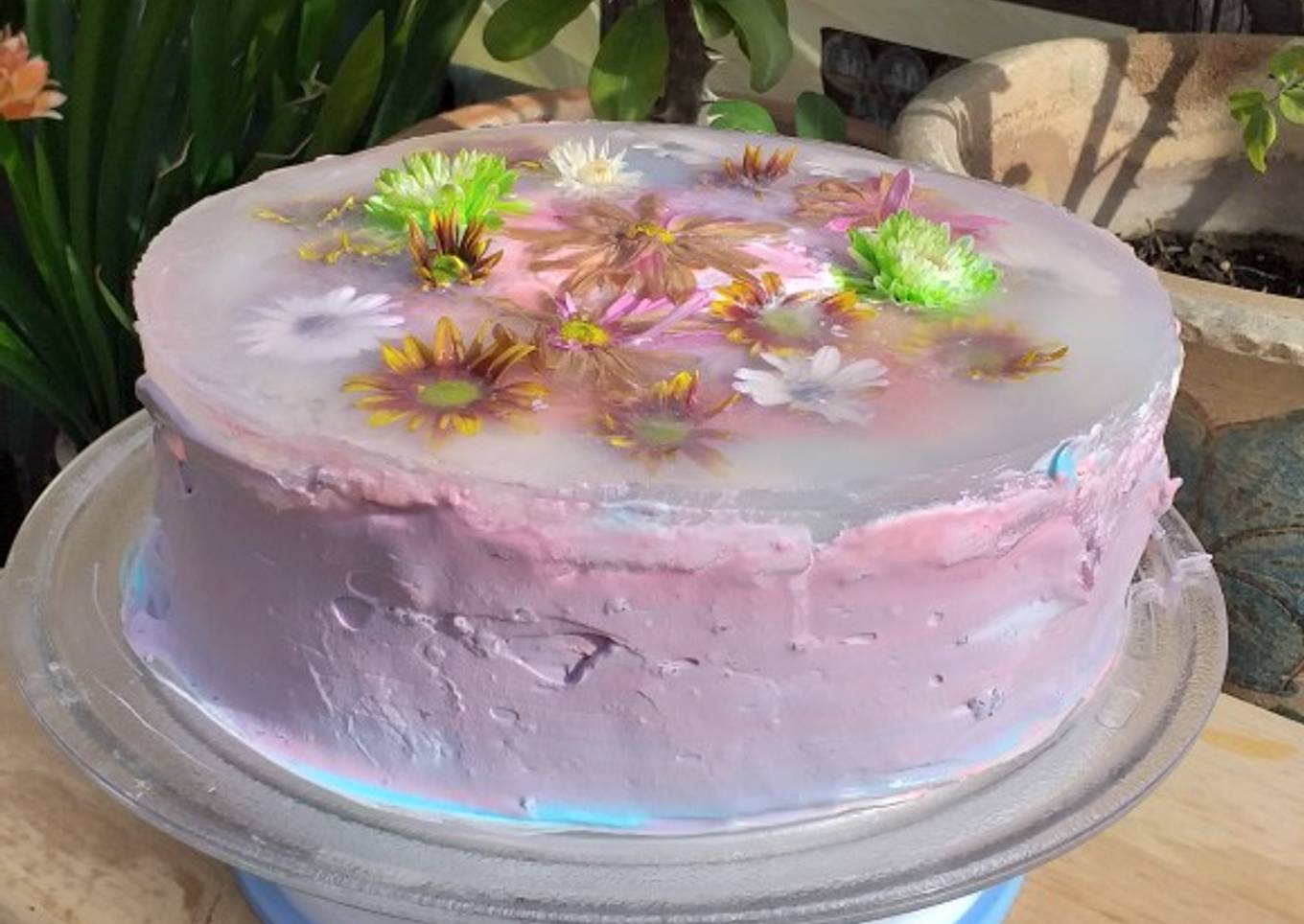 Pastel encapsulado de flores