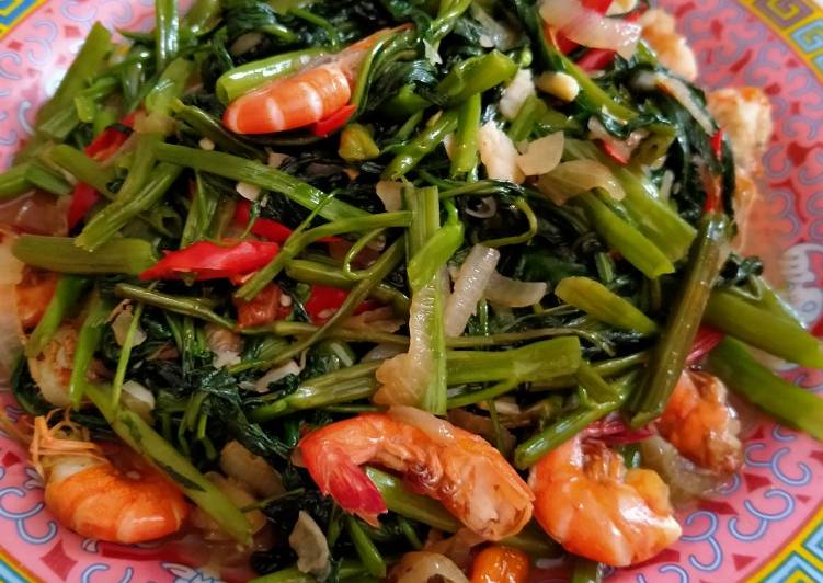 Tumis udang kangkung simple