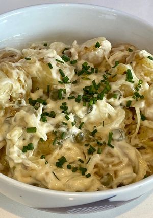 A picture of German Kartoffelsalat (German potato salad).