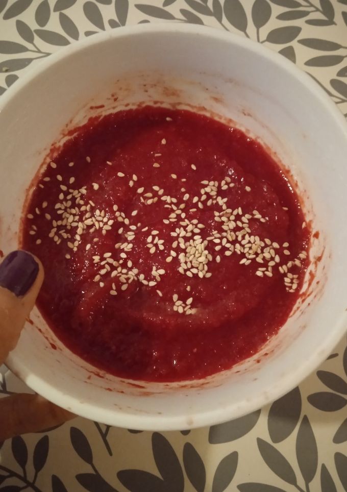 Una foto de Sopa crema violeta