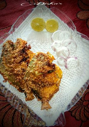 A picture of Pomfret sesame fry.