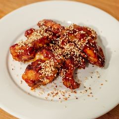 A picture of Yangnyeom chicken : Korean spicy chicken.