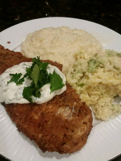 A picture of Brad's pretzel crusted cod with cilantro lime aioli.