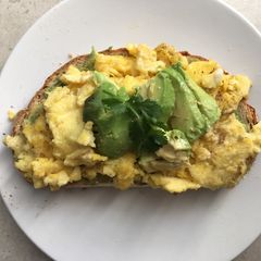 Creamy and delicious scrambled eggs on toast A picture of Creamy and delicious scrambled eggs on toast.