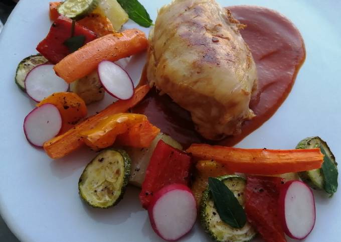 Pechuga de pollo en salsa de piña tatemada y verduras rostizadas Receta ...