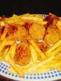 Albóndigas de soja texturizada, con trigo bulgur y papas fritas!!