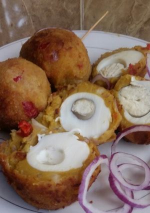 A picture of Potatoes egg kebab.