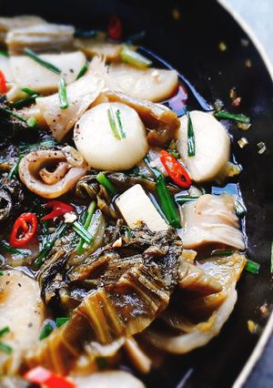 Hình của món Dưa cải muối kho củ cải chay.
