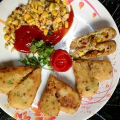 A picture of Stuffed cheese milti grain croquettes.
