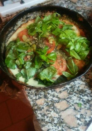Una foto de Pizza con harina de garbanzo
