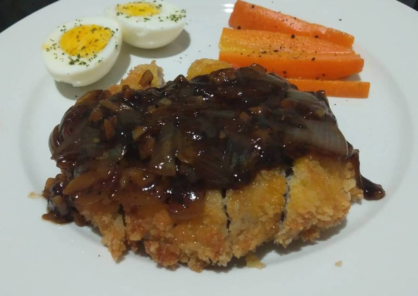 Steak Daging Ayam Giling, Saos Blackpaper