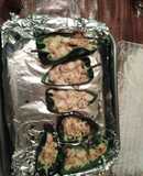 Chiles rellenos con camarón gratinados
