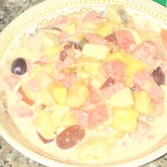 Milky fruit salad A picture of Milky fruit salad.