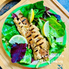 A picture of Grilled Cod in three marinades.