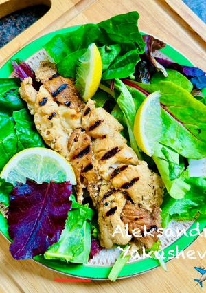 A picture of Grilled Cod in three marinades.
