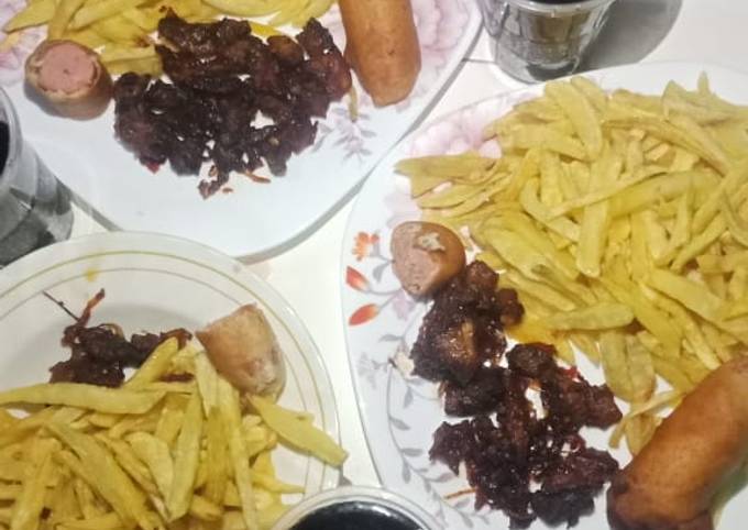 Homemade chips,corndogs and friedmeat