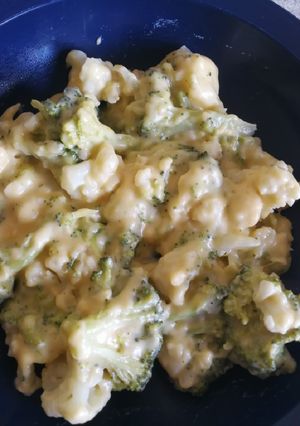 A picture of Cheesy Broccoli and Cauliflower.
