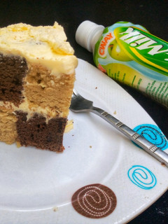 A picture of Vanilla chocolate checker board cake.