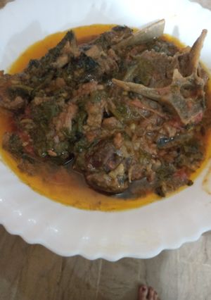 A picture of Methi Palak soya ka gosht.