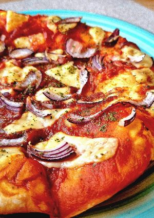 A picture of Cheese and Onion Pizza (Vegetarian).