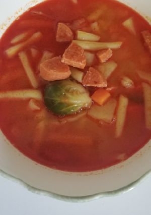 Zöldbableves lecsókolbásszal recept fotója