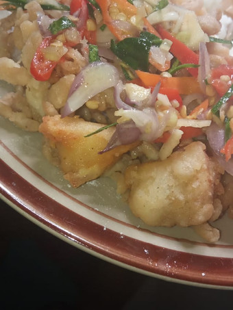 Langkah Mudah untuk Menyiapkan Jamur tiram crispy, with ayam dan sambel mentah Anti Gagal