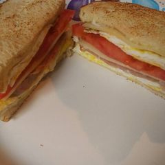 A picture of Spam and Eggs on Toasted Bread.