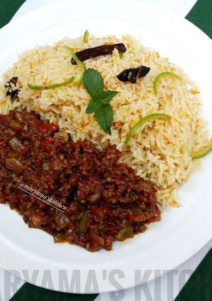 A picture of Nigerian carrot fried rice with minced meat soup.