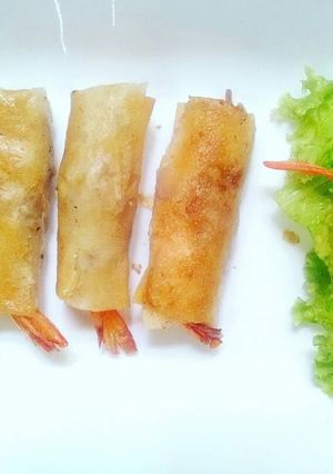 Hình của món Tôm cuộn hành chiên giòn.