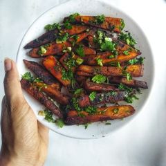 Grilled sweet potatoes with Cilantro Vinaigrette A picture of Grilled sweet potatoes with Cilantro Vinaigrette.