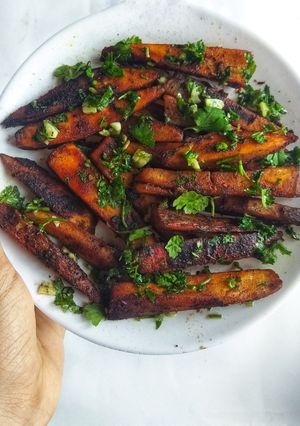 A picture of Grilled sweet potatoes with Cilantro Vinaigrette.