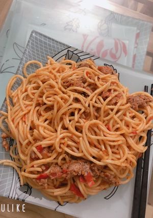 Hình của món Mỳ ý bò băm.