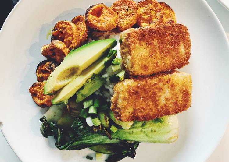 Coconut Crusted Tofu & Veggies on Rice