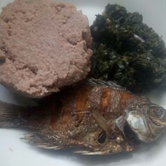 A picture of Simple deep fried fish with ugali and mchicha.