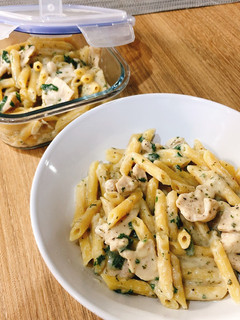 A picture of Penne with Chicken Breast in Cream Sauce.