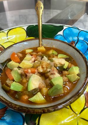 A picture of Chickpea Pozole, @jauregrill Style.