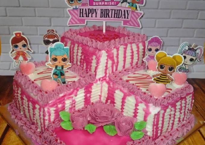Birthday Cake Pink LOL (Tart ultah 3 lapis) - cookandrecipe.com