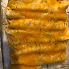 Green Chile & Pepper jack cheese Chicken enchiladas A picture of Green Chile & Pepper jack cheese Chicken enchiladas.
