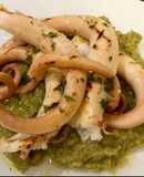Polpo grigliato su purea di fave fresche
