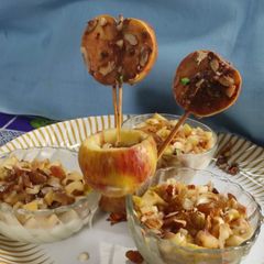 A picture of Fruit kheer(pears and apple) with Apple stick.