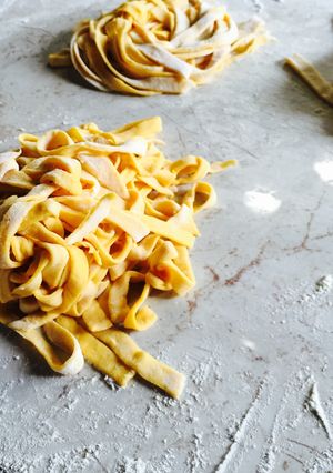 A picture of Eggless Pumpkin Fettucine.