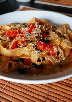 A picture of Quick vegetable fettuccine.
