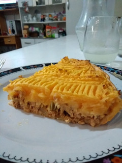 Una foto de Pastel de papa y calabaza express y vegano