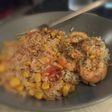 Crevettes, riz, maïs, tomates