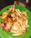 Ếch áp chảo nước mắm + nấm xào